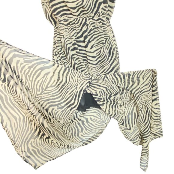 Forever 21 Medium Tiger Stripe Sheer Maxi Dress With Cutout & Button Accents - Picture 9 of 10